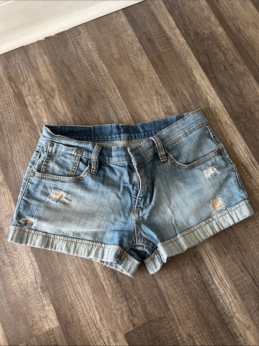 BCBGMaxAzria Light Blue Distressed Denim Jean Shorts